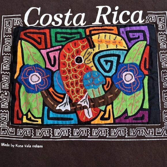 Vintage 90 Costa Rica Bird T Shirt Made by Kuna Yala Indians Quilted Unisex Sz M - Picture 6 of 8